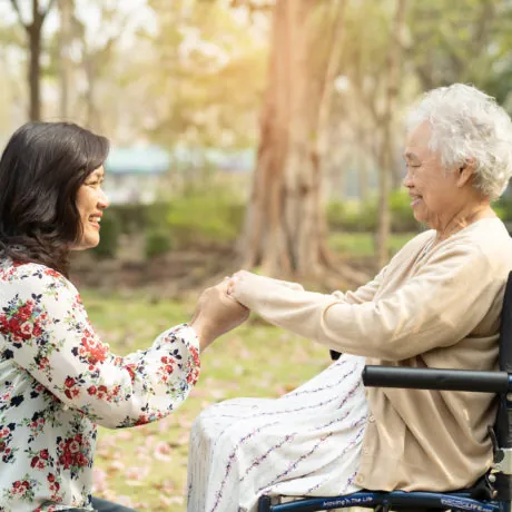 Asian senior or elderly old lady woman patient with care, help a